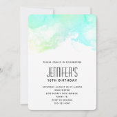 抽象芸術モダングリーンとブルーウォーターのカラー誕生日 招待状 (正面)