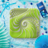 抽象芸術モダングリーンスパイラルフラクタル ペーパープレート (パーティー)