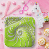 抽象芸術モダングリーンスパイラルフラクタル ペーパープレート (パーティー)