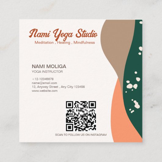 抽象芸術モダングリーンテラコッタヨガスタジオ スクエア名刺 (裏面)