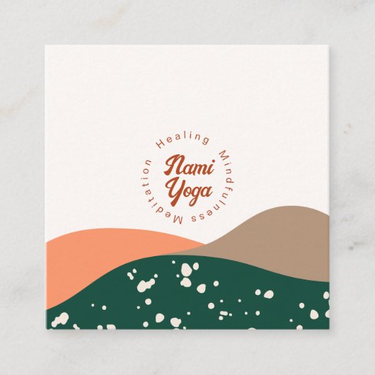 抽象芸術モダングリーンテラコッタヨガスタジオ スクエア名刺 (正面)