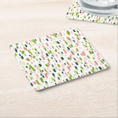 抽象芸術モダングリーンピンクスプレックル スクエアペーパーコースター (アングル)