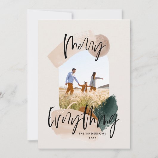 抽象芸術モダングリーンフォトアーチのクリスマス休暇 案内状 (正面)