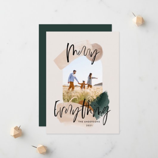 抽象芸術モダングリーンフォトアーチのクリスマス休暇 案内状 (正面/裏面インサイチュ)