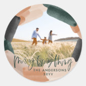 抽象芸術モダングリーンフルブリード1写真クリスマス ラウンドシール (正面)