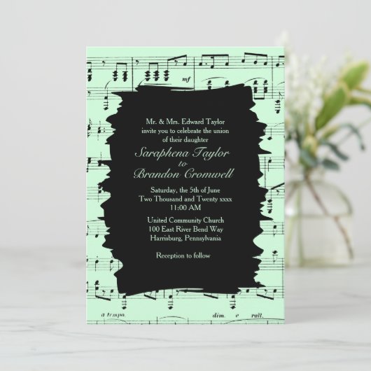 抽象芸術モダングリーンミュージックウェディング招待 招待状 (スタンド正面)
