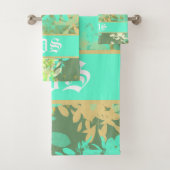 抽象芸術モダングリーンリーフパターン バスタオルセット (インサイチュ)