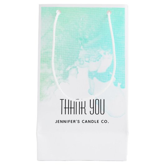 抽象芸術モダングリーン&ブルーの水の色ありがとう スモールペーパーバッグ (正面)