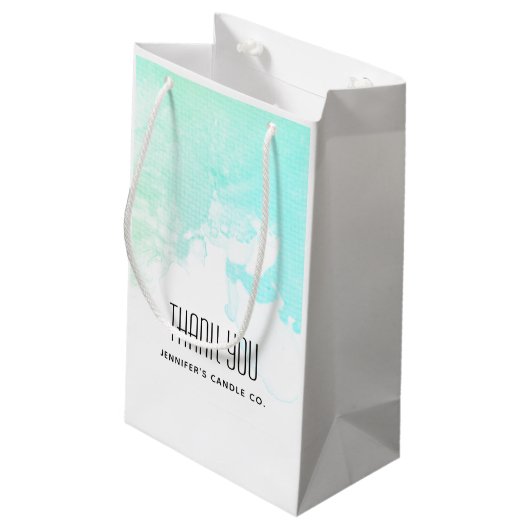 抽象芸術モダングリーン&ブルーの水の色ありがとう スモールペーパーバッグ (裏面アングル)