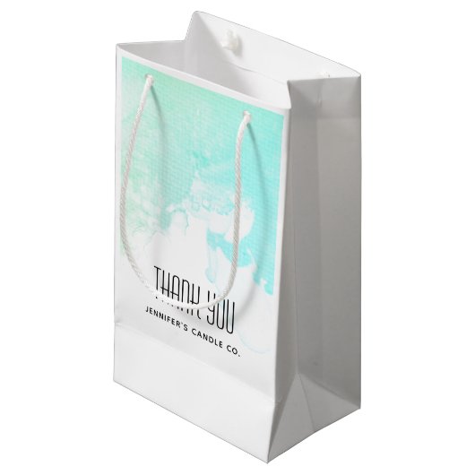 抽象芸術モダングリーン&ブルーの水の色ありがとう スモールペーパーバッグ (正面アングル)