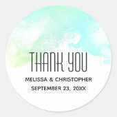 抽象芸術モダングリーン&ブルーの水の色ありがとう ラウンドシール (正面)