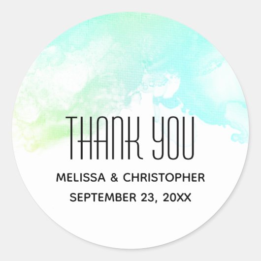 抽象芸術モダングリーン&ブルーの水の色ありがとう ラウンドシール (正面)