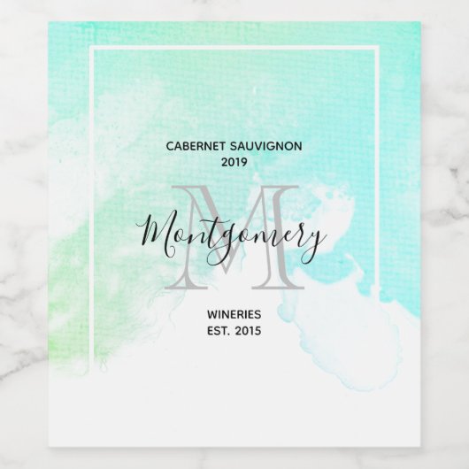 抽象芸術モダングリーン&ブルーウォーターカラーワインメーカー ワインラベル (シングルラベル)