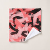 抽象芸術モダンコーラルピンクブラックブラッシュストロークアート バスタオルセット (ウォッシュタオル)