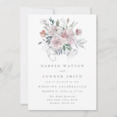 抽象芸術モダンサマーガーデン花模様結婚ズ 招待状 (正面)