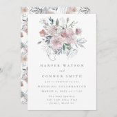 抽象芸術モダンサマーガーデン花模様結婚ズ 招待状 (正面/裏面)