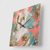 抽象芸術モダンサン絵画ゴティール(緑がかった色)金ゴールドホワイト スクエア壁時計 (傾斜)