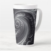 抽象芸術モダンシンプル渦巻き白黒 カフェラテマグ (右アングル)