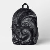 抽象芸術モダンシンプル渦巻き白黒 プリントバックパック (正面)