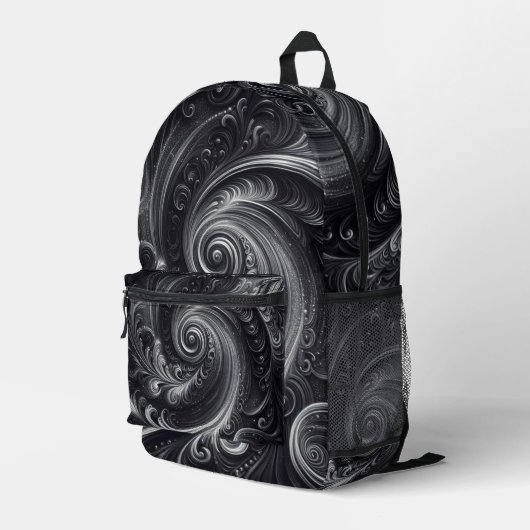 抽象芸術モダンシンプル渦巻き白黒 プリントバックパック (裏面右端)