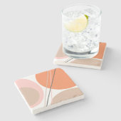 抽象芸術モダンジオパステルオレンジピンクベージュ ストーンコースター (横)