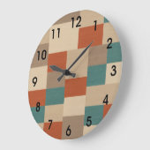 抽象芸術モダンジオメトリブロックティール（緑がかった色）とベージュ ラージ壁時計 (傾斜)