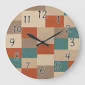 抽象芸術モダンジオメトリブロックティール(緑がかった色)とベージュ ラージ壁時計 (正面)