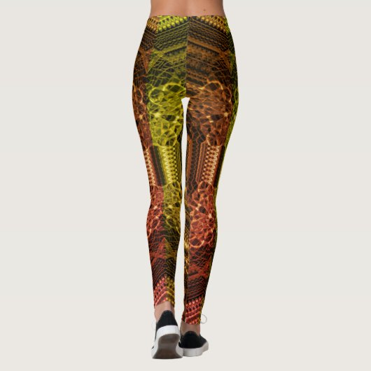 抽象芸術モダンスケッチイン – イエロー – ライトブラウンモザイク レギンス (裏面)