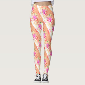 抽象芸術モダンスケッチ – ピンク – ライトブラウン – モザイク レギンス