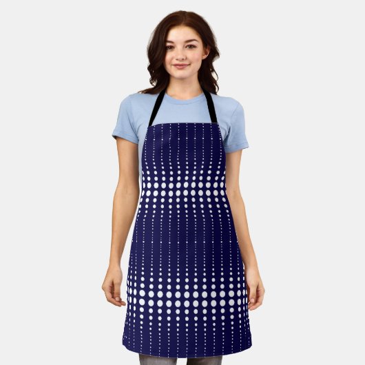 抽象芸術モダンスタイリッシュネイビー白線の丸 エプロン (着用した状態)