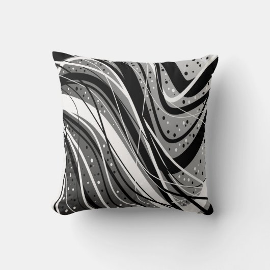 抽象芸術モダンスタイルの枕、黒、白 クッション (正面)