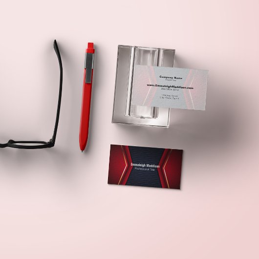 抽象芸術モダンスポーティデザイン |ネイビーブルーレッド 名刺