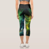 抽象芸術モダンスワーリング明るい緑 カプリレギンス (裏面)