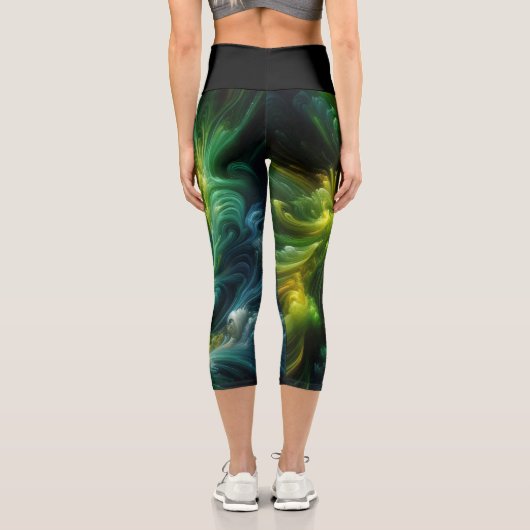 抽象芸術モダンスワーリング明るい緑 カプリレギンス (裏面)