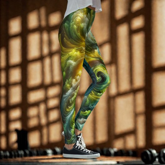 抽象芸術モダンスワーリング明るい緑 レギンス