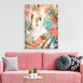 抽象芸術モダンズ絵画コーラルティール（緑がかった色）金ゴールドホワイトアート キャンバスプリント (インサイチュ (リビング))