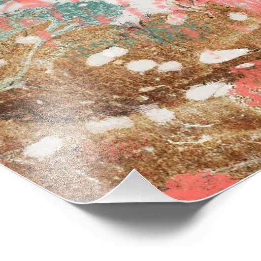 抽象芸術モダンズ絵画コーラルティール(緑がかった色)金ゴールドホワイトアート フォトプリント (角)