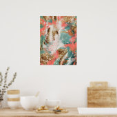 抽象芸術モダンズ絵画コーラルティール(緑がかった色)金ゴールドホワイトアート ポスター (キッチン)