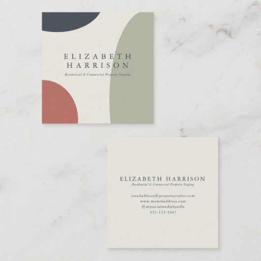 抽象芸術モダンセージグリーンブルーテラコッタ スクエア名刺 (正面/裏面)