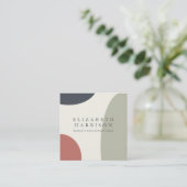 抽象芸術モダンセージグリーンブルーテラコッタ スクエア名刺 (スタンド正面)