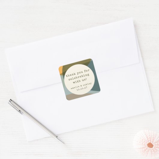 抽象芸術モダンセージティール(緑がかった色)カスタムウェディングサンキューサンキュー スクエアシール (封筒)