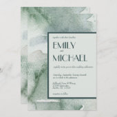 抽象芸術モダンセージ緑のコケ水の色結婚の 招待状 (正面/裏面)