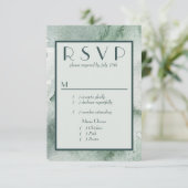 抽象芸術モダンセージ緑の水の色RSVP付き/メニュー 出欠カード (スタンド正面)