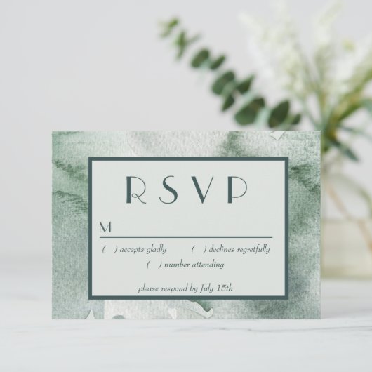 抽象芸術モダンセージ緑モスウォーター色 出欠カード (スタンド正面)