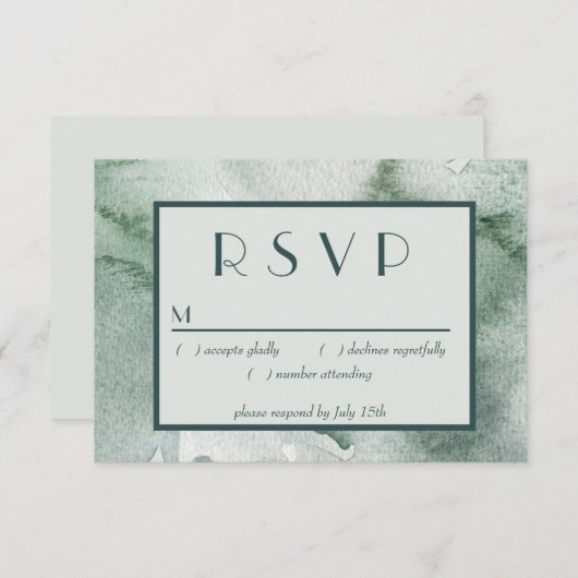 抽象芸術モダンセージ緑モスウォーター色 出欠カード (正面/裏面)