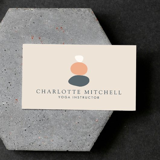 抽象芸術モダンゼンストーンピーチ/ブルーロゴヨガ 名刺