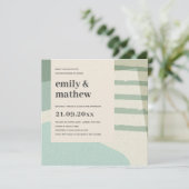 抽象芸術モダンソフトアクアブルーアートカップルシャワー 招待状 (スタンド正面)