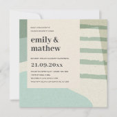 抽象芸術モダンソフトアクアブルーアートカップルシャワー 招待状 (正面)