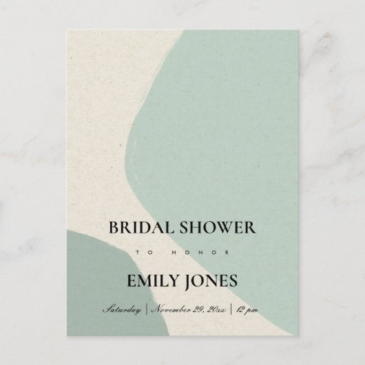 抽象芸術モダンソフトアクアブルーブライダルシャワー インビテーションポストカード (正面)