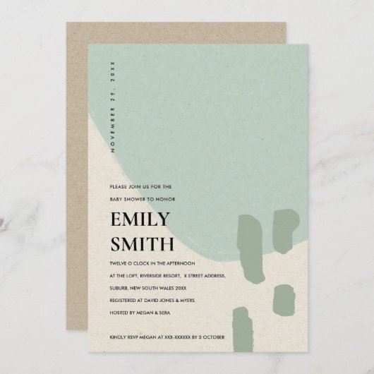 抽象芸術モダンソフトアクアブルー赤ちゃんシャワー招待状 サンキューカード (正面/裏面)